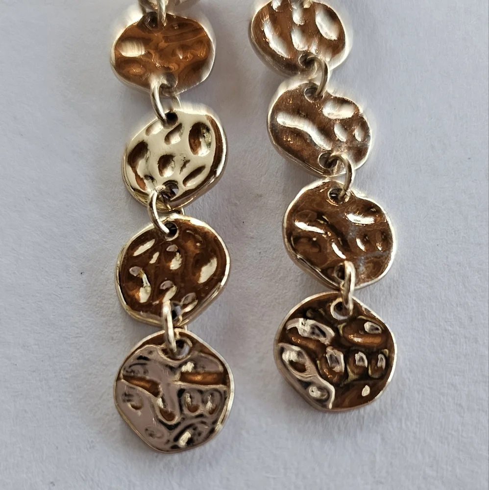 Designer Gold Round Texture Dangle Earrings - Picture 2 of 5